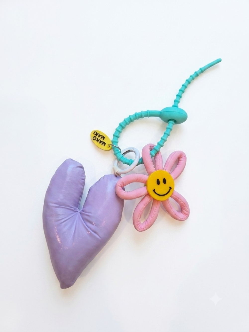 Makomaki Lavender Heart & Flower Keychain with Smile Charm